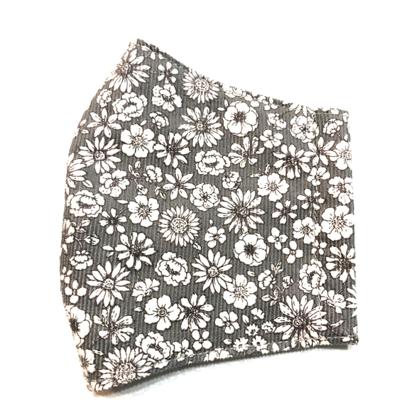 コーデュロイ生地の冬マスク　小花柄　レディース　小さいサイズも 3枚目の画像