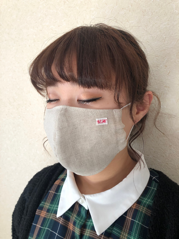 【送料無料】リネン100% ヘリンボーン　大人用マスク　LINET 4枚目の画像