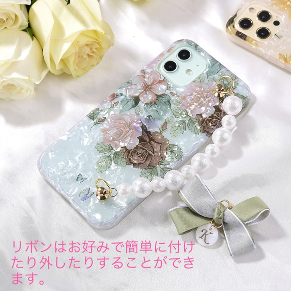 【イニシャル入れ】iphoneシリーズ対応　ゴージャス花柄スマホケース 3枚目の画像