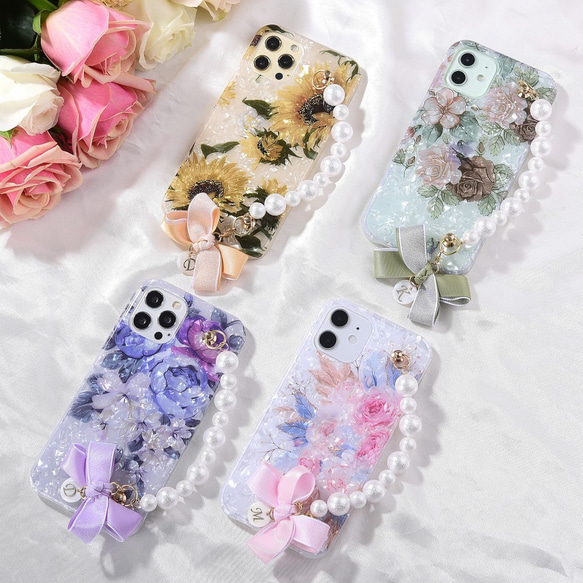 【イニシャル入れ】iphoneシリーズ対応　ゴージャス花柄スマホケース 6枚目の画像