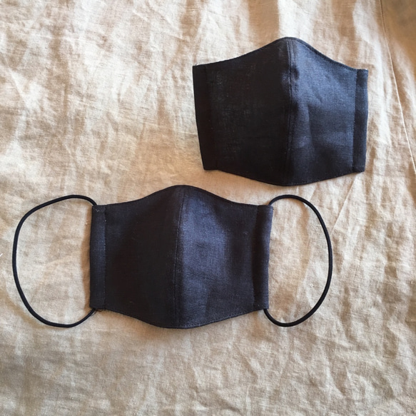 大きめ✳︎黒リネンと晒しの立体マスク１枚入り✳︎男性にも✳︎ 1枚目の画像