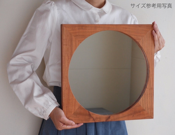 木製 角丸 鏡 桜材8　ミラー 4枚目の画像