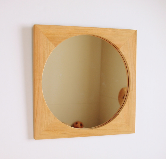「みえこさまご注文品」木製 鏡「四角に丸」桜材 1枚目の画像