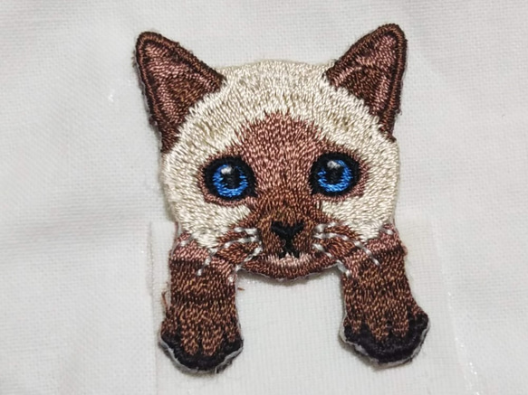 立体マスク　布マスク　大人用　猫柄　シャム猫　ポケット猫　刺繍アップリケ付 3枚目の画像