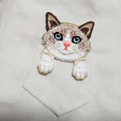 立体マスク　布マスク　大人用　猫柄　ラグドール　ポケット猫　刺繍アップリケ付　 2枚目の画像