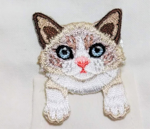 立体マスク　布マスク　大人用　猫柄　ラグドール　ポケット猫　刺繍アップリケ付　 3枚目の画像