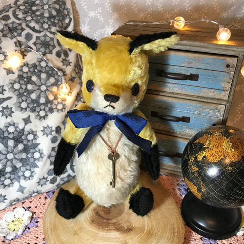 人気作家★ハンドメイドぬいぐるみ★きつね★テディベア★アーティストベア 仲良しちゃん 茶色キツネ アーティストベア テディベア 海外作家