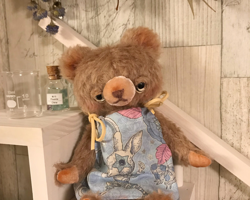 テディベア作家　ワンピースのベア テディベア 水色ワンピースのベアさん ハンドメイド ぬいぐるみ Mad
