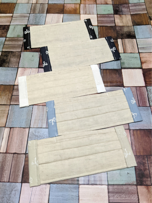 【発送日5月15日】L リボン刺繍レース ベージュ  ハンドメイドマスク 3枚目の画像