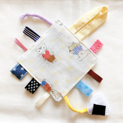 カシャカシャ布おもちゃ タグハンカチ アニマル 犬 猫 ブタ 知育玩具