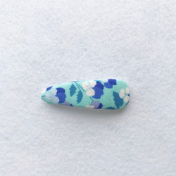 【再販】シュシュ&パッチンピンのセット　花柄×リネン　ブルー系 2枚目の画像