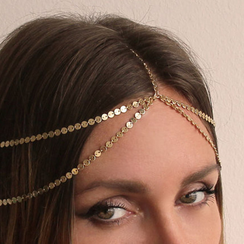 ゴールドコインチェーンヘッドピース◇ボヘミアンヘッドアクセサリー