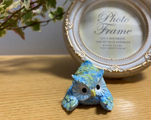 アロマストーン　フクロウ　アレンジメント フクロウ 梟 アロマストーン 青と黄色のマーブルと白のセット