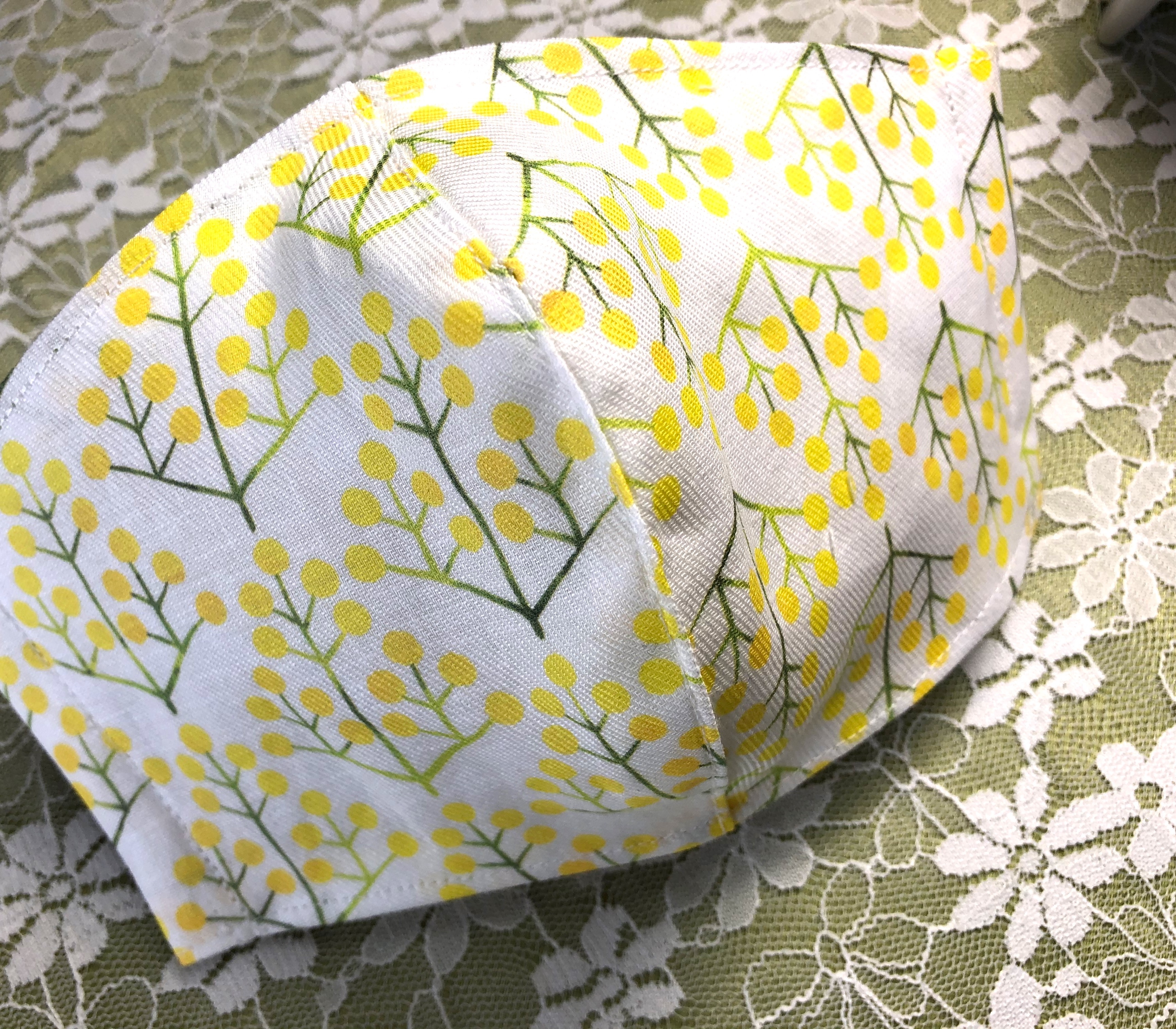 ハンドメイド♡立体マスク♡ 大人用 上質コットンリネン ミモザ柄