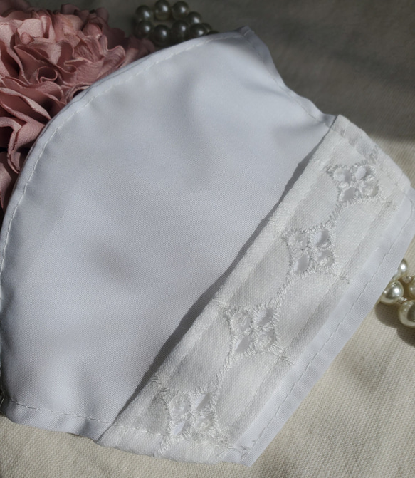 シルク使用　不織布マスクカバー　⑭　コットンレース 3枚目の画像