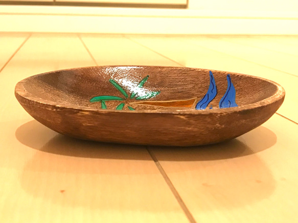 【1点限り】木製小物入れ/ウッド/ハワイアン/ヤシの木/海/亀/ホヌ 2枚目の画像