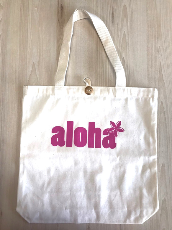 【限定発売】トートバッグ(AlohaプルメリアPINK)ハワイアン 2枚目の画像