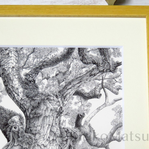 ペン画・複製(ジクレー)画 「御神木」太子サイズ額装 絵画 松野