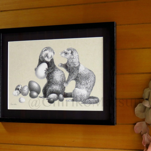 ペン画・複製(ジクレー)画 「collector」太子サイズ額装 絵画