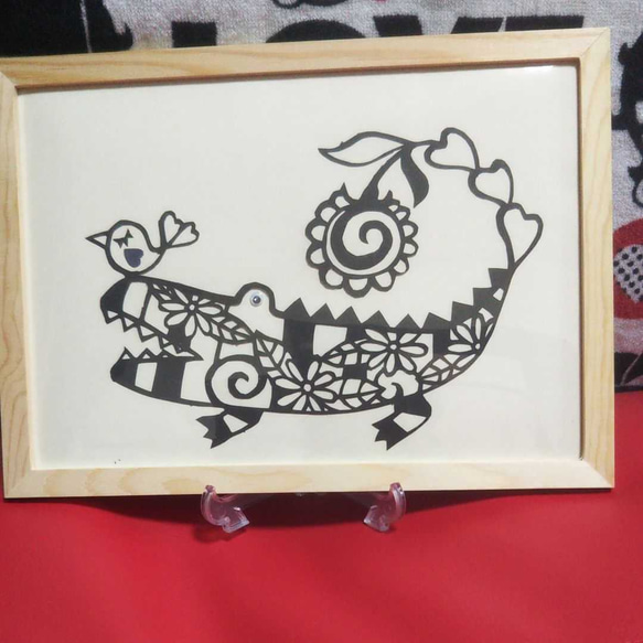 切り絵ワニとお花と鳥 切り絵 ちゃちゃ工房w-chiharu 通販