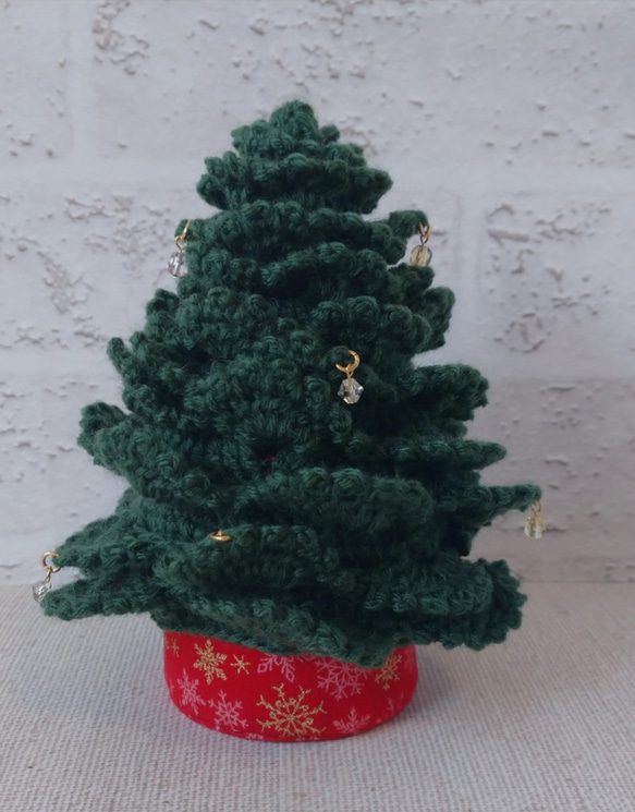 クリスマスツリーな小物入れ　無地Bタイプ（ツリー低め）　自分で飾るビーズオーナメント付き 　 7枚目の画像