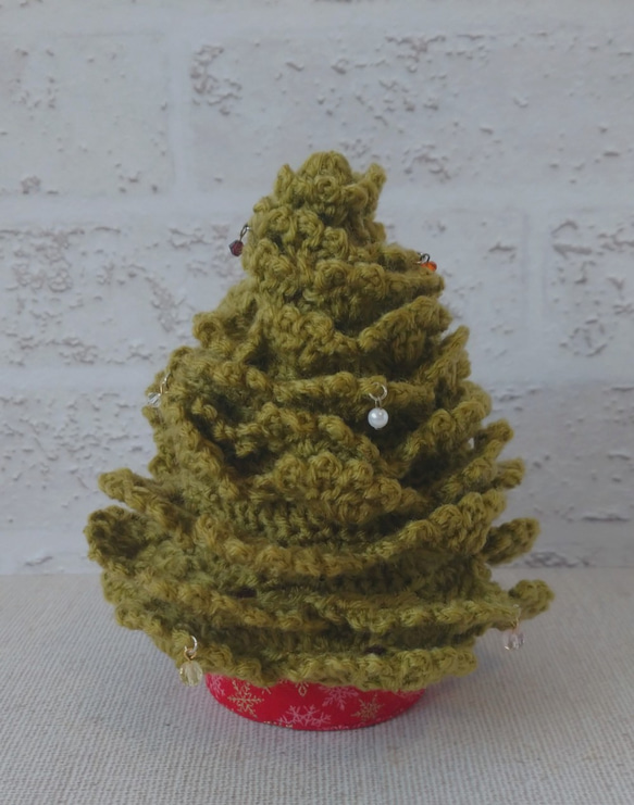 クリスマスツリーな小物入れ　無地Bタイプ（ツリー低め）　自分で飾るビーズオーナメント付き 　 8枚目の画像