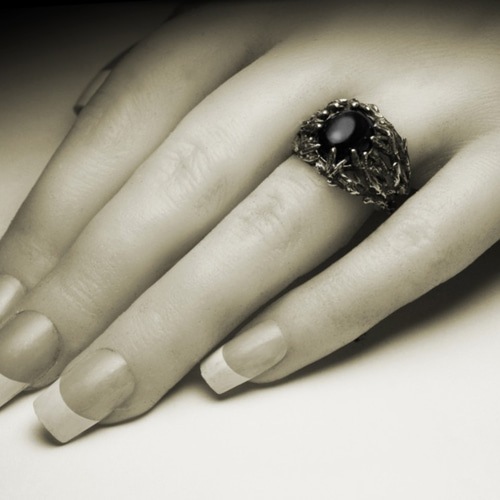 大きな黒い星の石の枝の銀の指輪 指輪・リング 拓銀手創銀飾 通販