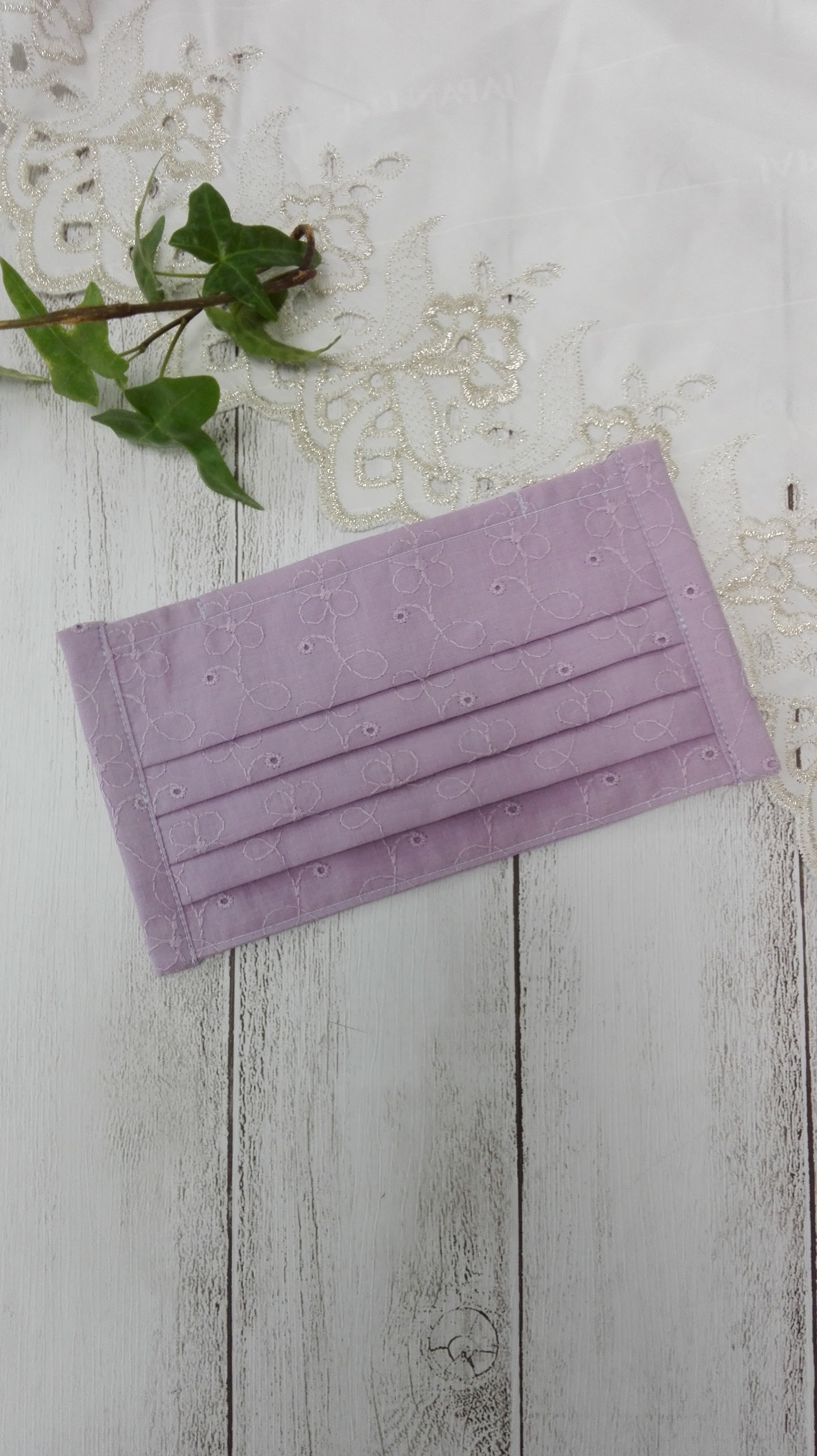 C6★ピンクラベンダー★チュール★お花✿刺繍レース★ハンドメイドマスク 送料無料】コットンレース フラワー柄マスク☆ラベンダー