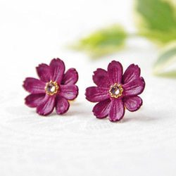 高品質♡秋色パープルワインカラーのガラスフラワーと華奢螺旋ピアス／イヤリング 0_761d50f8396488405445d0a9e7d0