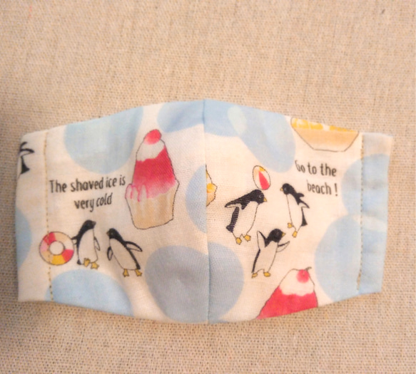 （送料無料）子供マスク3枚組✽Sサイズ立体ガーゼマスク（ペンギンとかき氷） 3枚目の画像