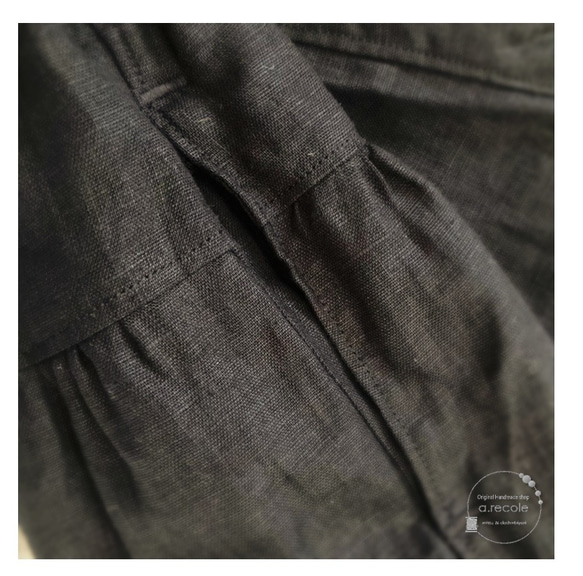 Lサイズ：スカートのような ヨーク切り替え リネンガウチョパンツ　（ブラック） 8枚目の画像