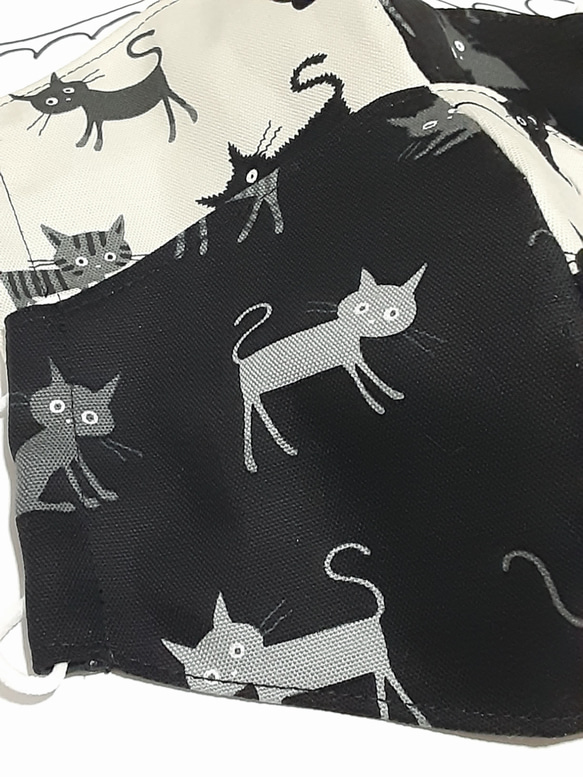 白黒ツートン☆猫のマスク☆サイズ　選べる裏地、不織布フィルター入り 3枚目の画像