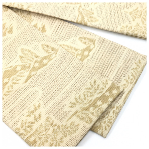 美品 半幅帯 紬 ベージュ 正絹 全通 長尺 412センチ リサイクル品 和装