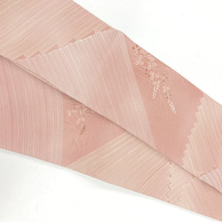 特選　半幅帯　全通　淡いピンク　花・小紋柄　正絹　長さ373　 6枚目の画像