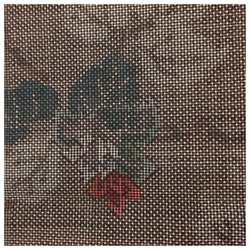 正絹　大島紬　茶　赤い華　ハギレ　17cmx200cm　 1枚目の画像
