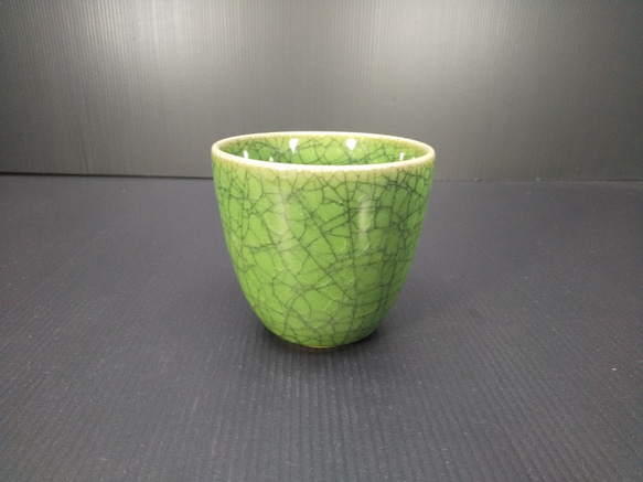 翠青瓷湯呑 圓田拓男作 美術年鑑掲載作家 共箱 青瓷 青磁 湯呑み