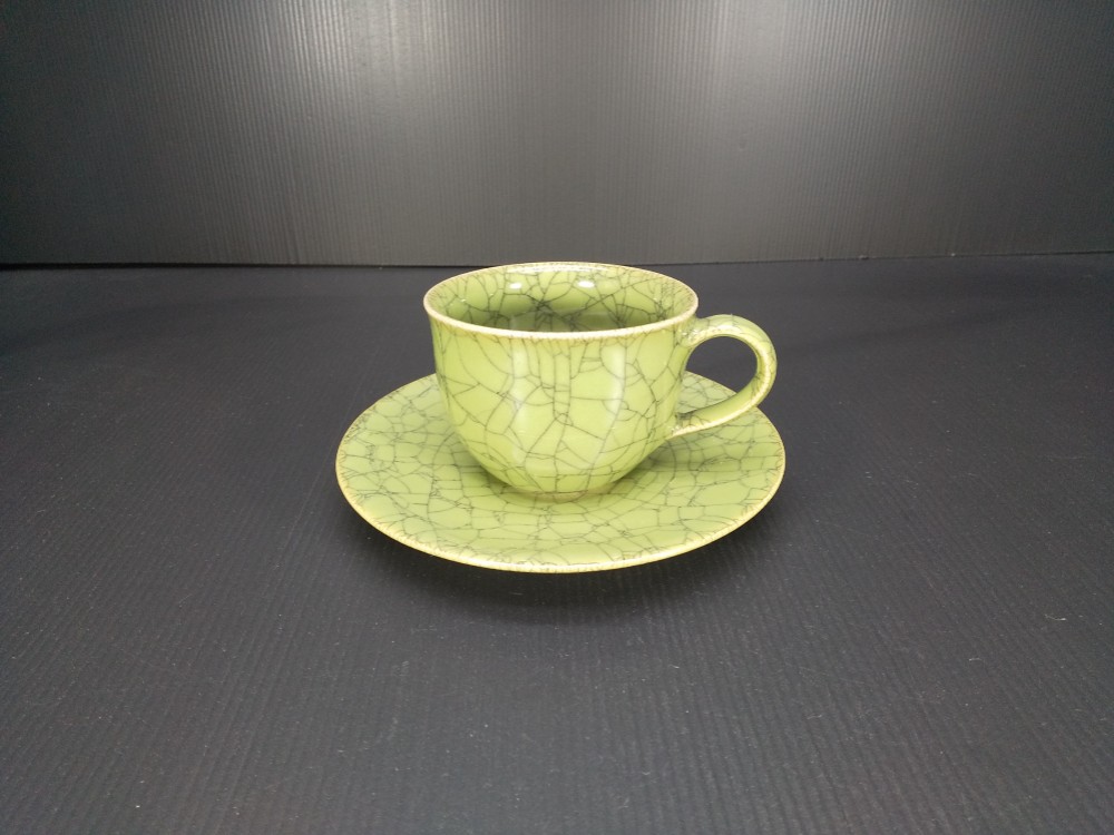 翠青瓷コーヒー碗皿　圓田拓男作　美術年鑑掲載作家　カップ　ソーサー　コーヒー碗　陶芸作家　手作り　やきもの　焼物　陶器