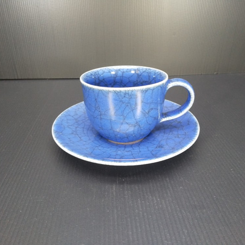 紺碧瓷コーヒー碗皿 圓田拓男作 美術年鑑掲載作家 カップ ソーサー