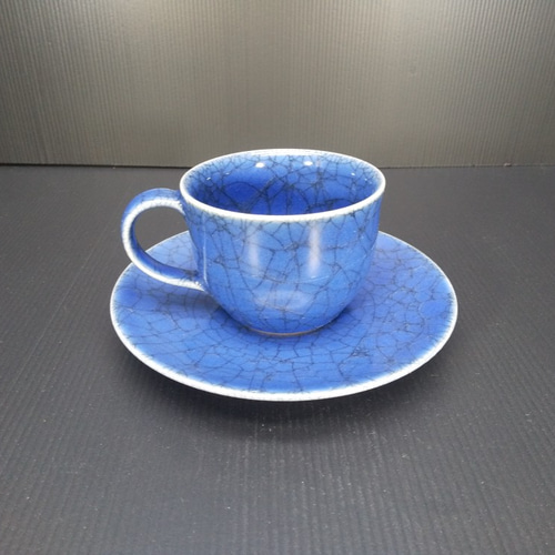 紺碧瓷コーヒー碗皿 圓田拓男作 美術年鑑掲載作家 カップ