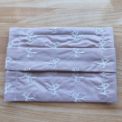 【送料無料】リボン刺繍レース　プリーツマスク　　　　　　　小さめサイズ　ピンク 2枚目の画像