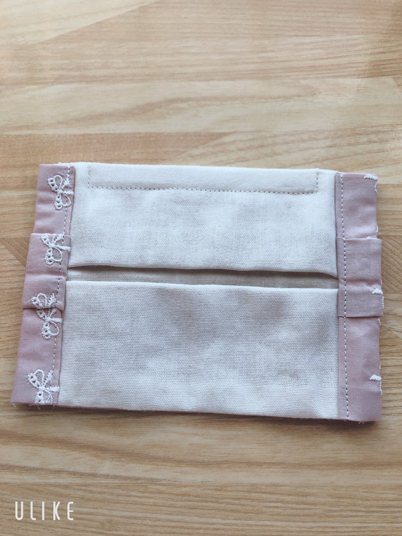 【送料無料】リボン刺繍レース　プリーツマスク　　　　　　　小さめサイズ　ピンク 3枚目の画像