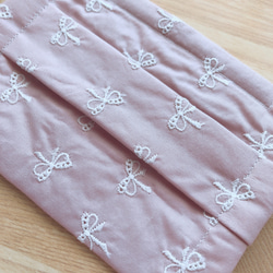 【送料無料】リボン刺繍レース　プリーツマスク　　　　　　　小さめサイズ　ピンク 4枚目の画像