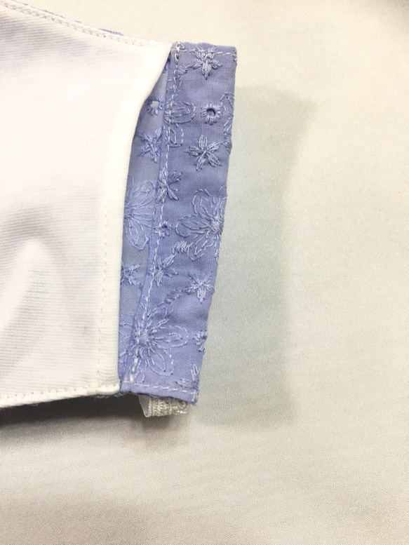 ⭐️9/30まで⭐️お早めに　⌘夏マスク⌘  接触冷感　❇︎刺繍レース❇︎ 　大人綺麗ブルー　Mサイズ 3枚目の画像