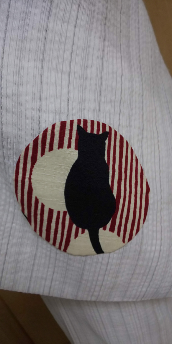 しじら織浴衣(白)#黒猫モチーフ#レディース 5枚目の画像