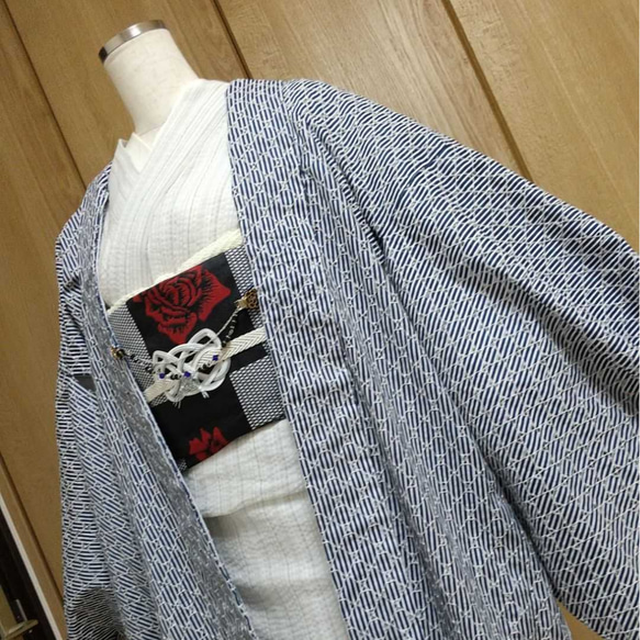 洗える羽織#総刺繍#受注製作#長羽織#ネイビー#ピンストライプ#着物 