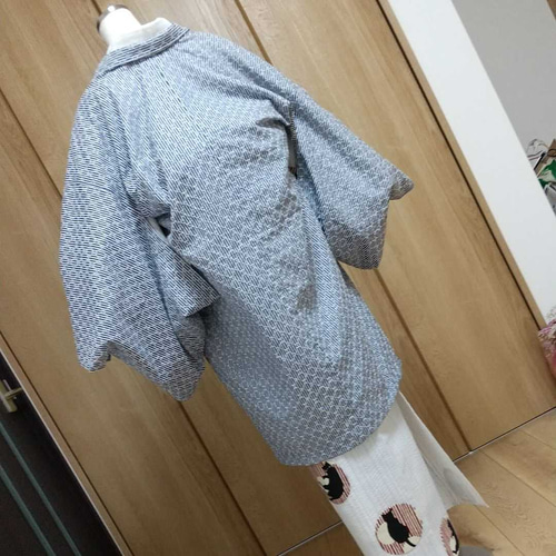 洗える羽織#総刺繍#受注製作#長羽織#ネイビー#ピンストライプ#着物 
