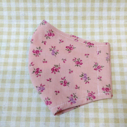 《送料無料》冬用立体布マスク　大人用　ふつうサイズ　コーデュロイ　ピンク花柄　 3枚目の画像