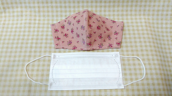 《送料無料》冬用立体布マスク　大人用　ふつうサイズ　コーデュロイ　ピンク花柄　 4枚目の画像