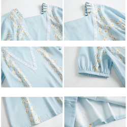 Nega C. Square neckline top in Daisy's Pattern--BabyBlue 9枚目の画像