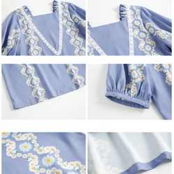 Nega C. Square neckline top in Daisy's Pattern--BabyBlue 9枚目の画像